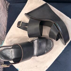 Tory Burch - black wedge sandals- size 7